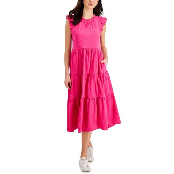 Charter Club Womens Solid Cotton Tiered Dress - Picture 1 of 2